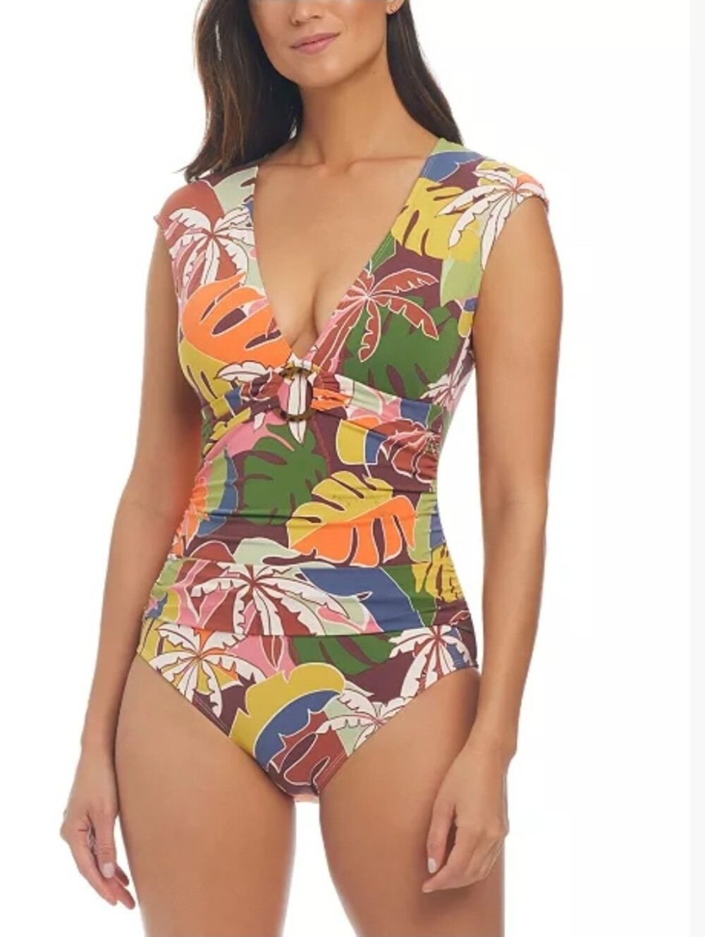 Bleu by Rod Beattie Tropical Print Cap Sleeve One Piece Swim Suit Size 6 NWT